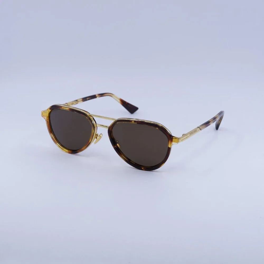 Bottega Veneta BV1373S 002 Sunglasses Havana/Gold Aviator Frame, Brown Lenses